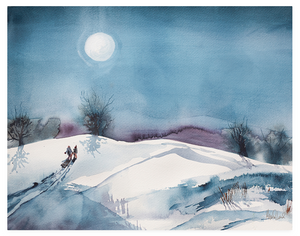 Sledding By Moonlight packet of 8 cards with envelopes