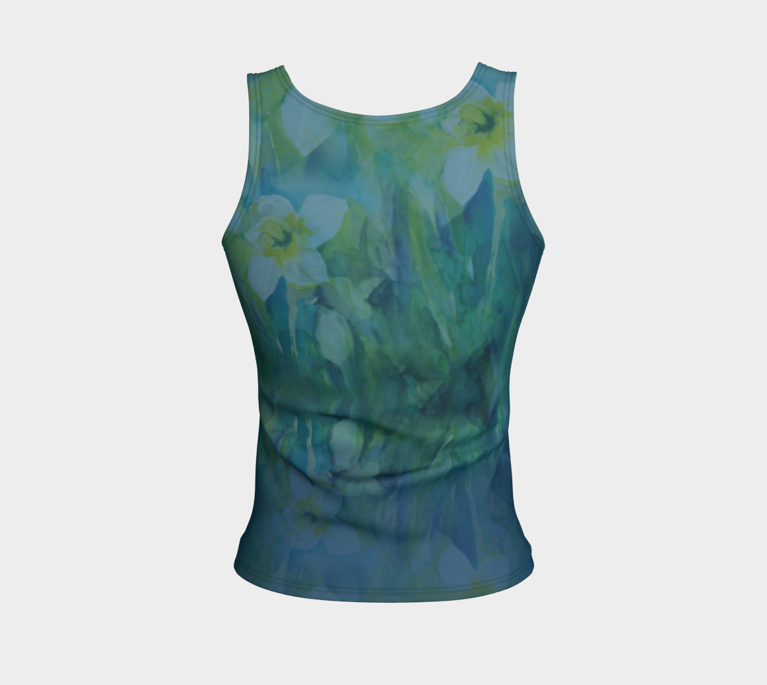 Daffodils in Blue and Green Fitted Tank (Regular)