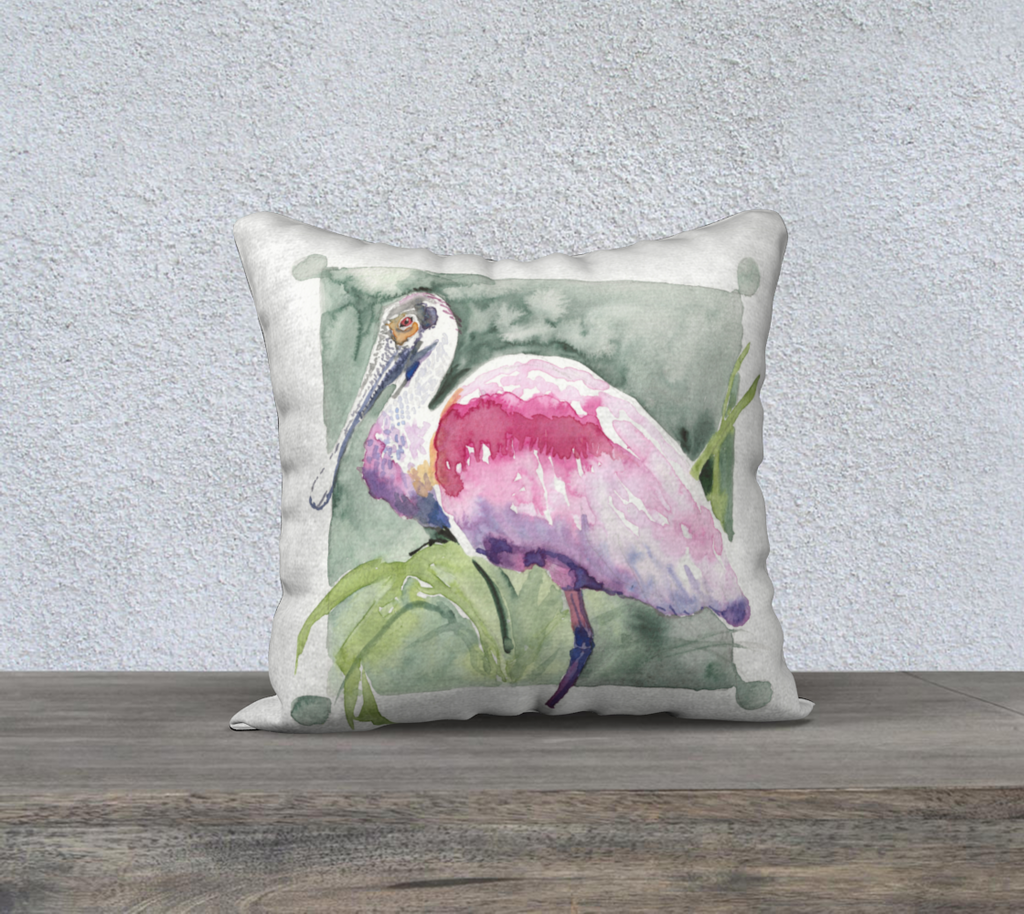 Roseate Spoonbill pillow cover 18"x18"