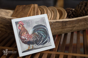 Rooster Watercolor Print on Wood 6"x6"x7/8"