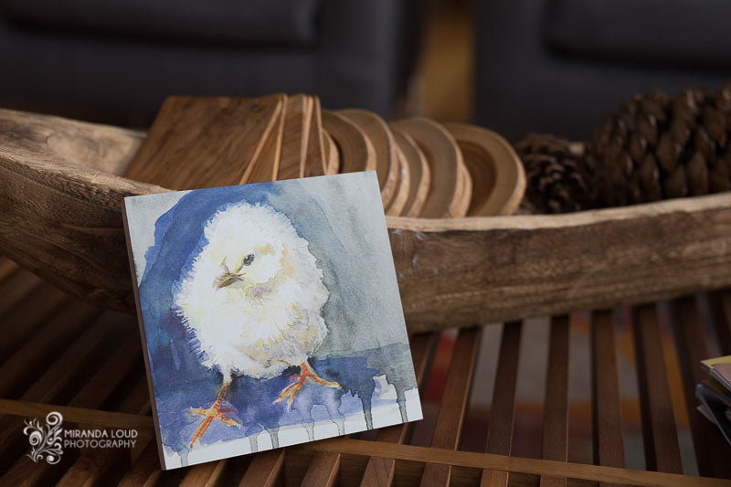 Chick Watercolor Print on Wood 6"x6"x7/8"