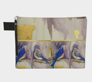 Bluebirds and Gold Zipper Clutch Carryall