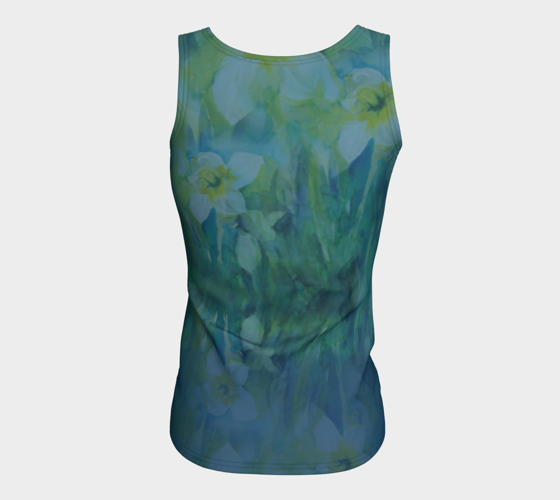 Daffodils in Blue and Green Fitted Tank (Long)
