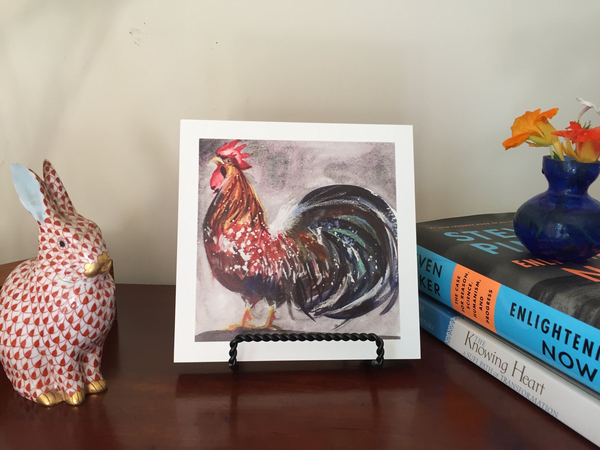 Rooster Watercolor Print on Wood 6"x6"x7/8"