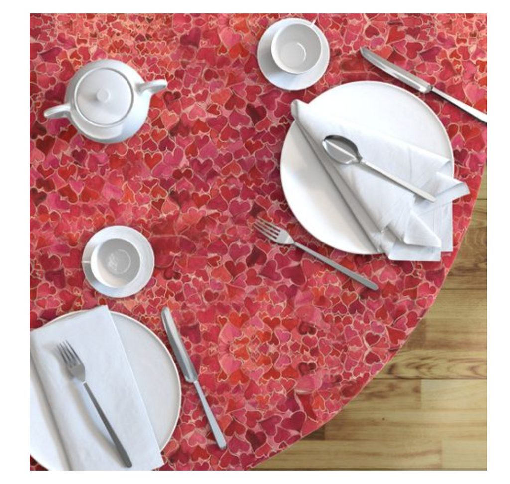Round Tablecloth Hearts and Valentines