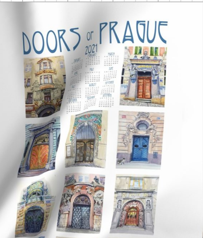 2021 Calendar Doors of Prague Dish Towel or Poster