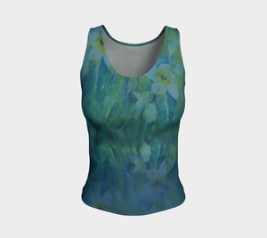 Daffodils in Blue and Green Fitted Tank (Regular)