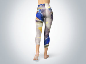 Bluebirds and Gold Yoga Capris