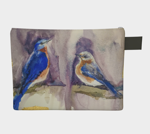 Bluebirds and Gold Zipper Clutch Carryall