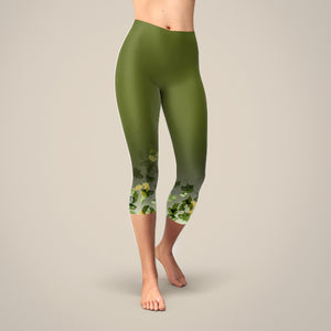 Ginkgo Green and Gold Yoga Capris