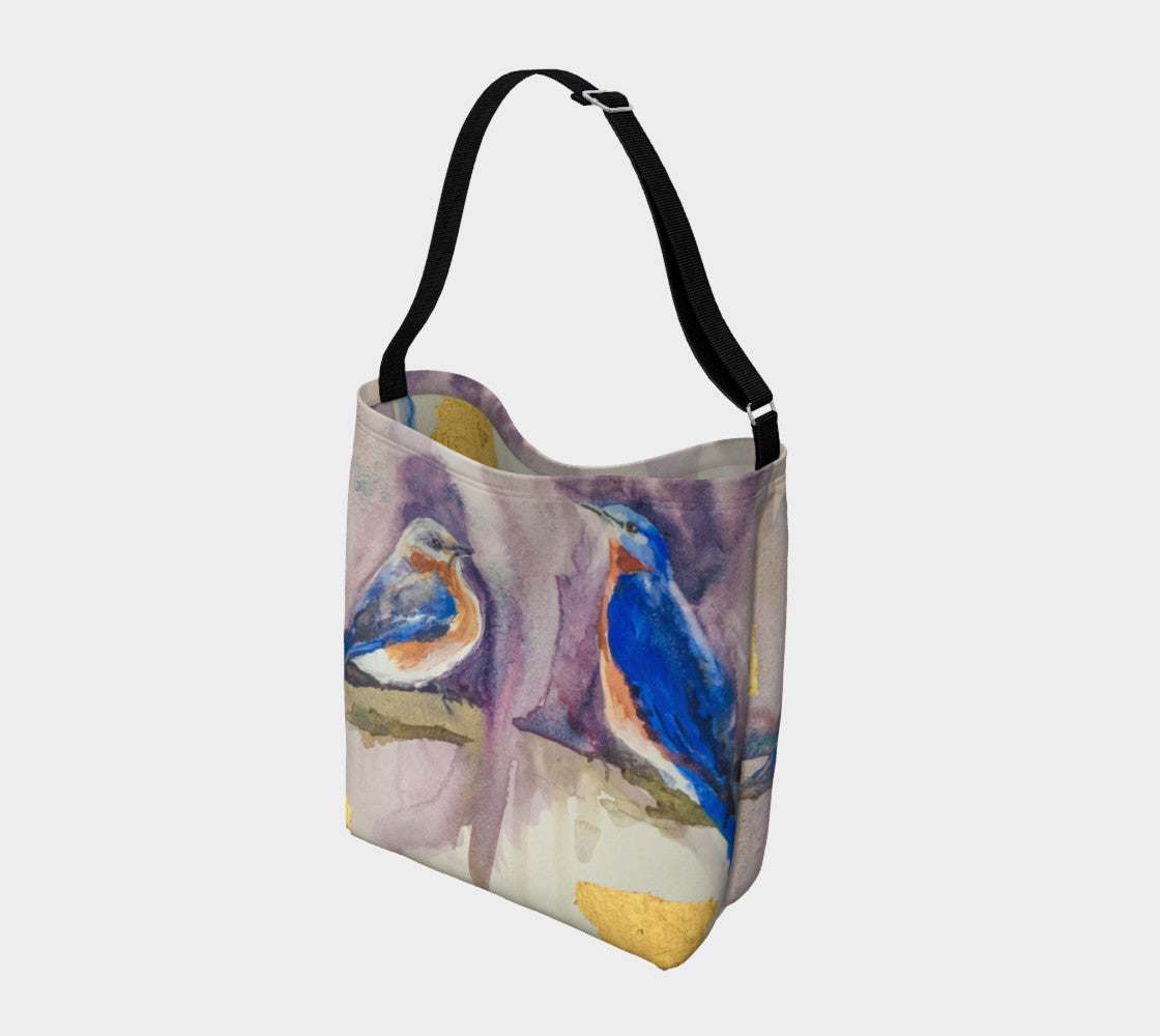 Bluebirds with Gold Soft Stretchy Neoprene Tote