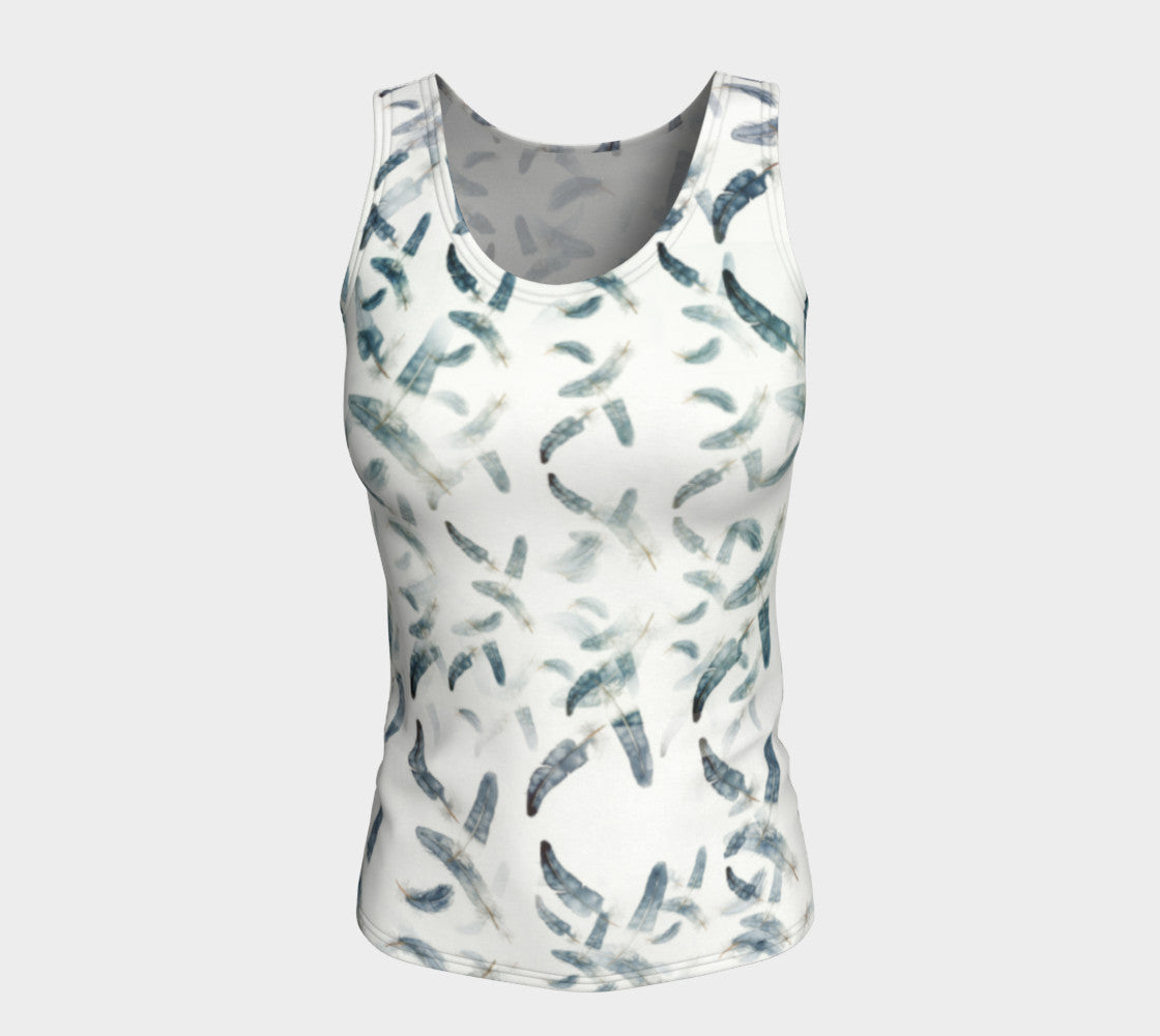 Fitted Tank Feathers Design in Blue/Green (Long)