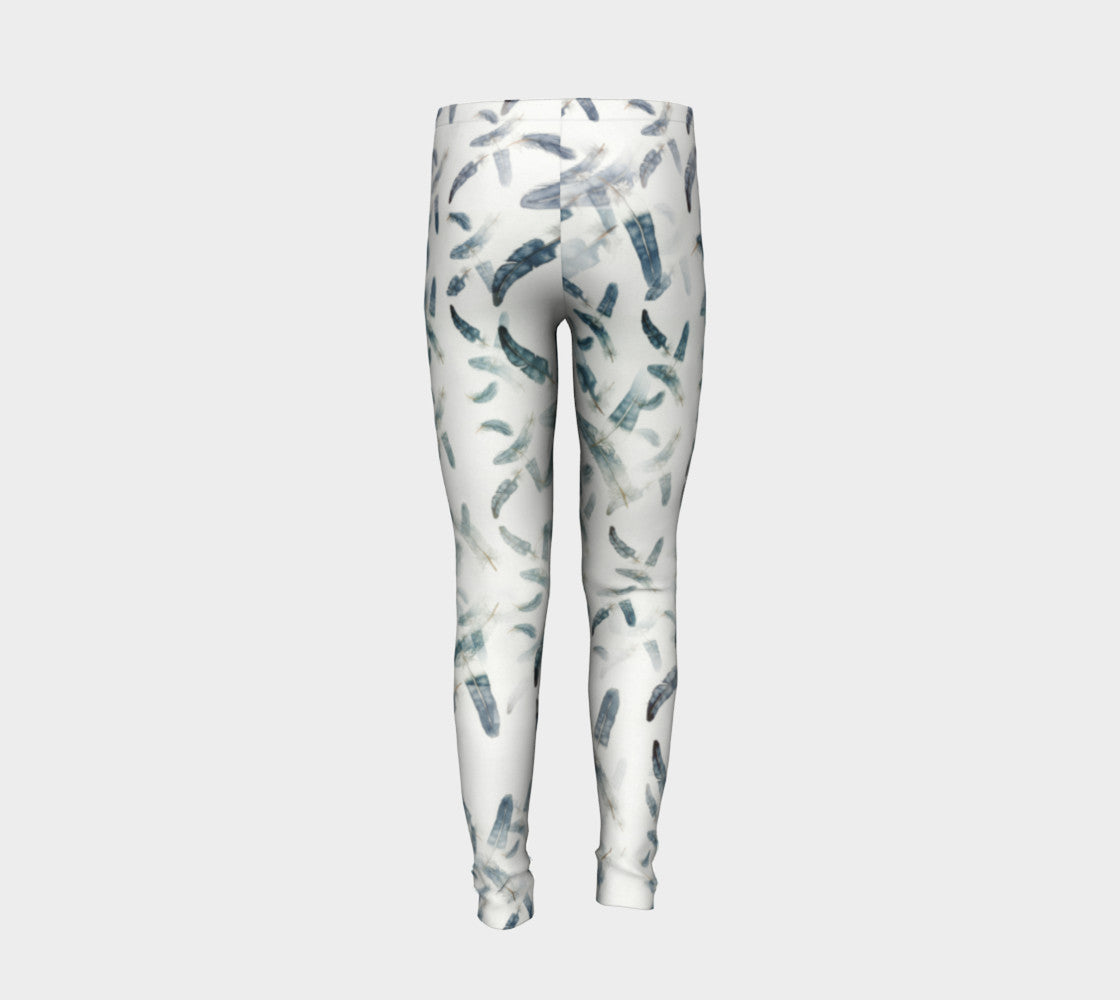 Blue Green Feather Kids' Leggings (ages 4-12)