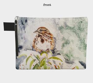 Song Sparrow and Thrush in the Snow Clutch Carryall