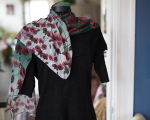 Poppies Scarf on a Green Ground