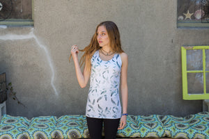 Fitted Tank Feathers Design in Blue/Green (Long)